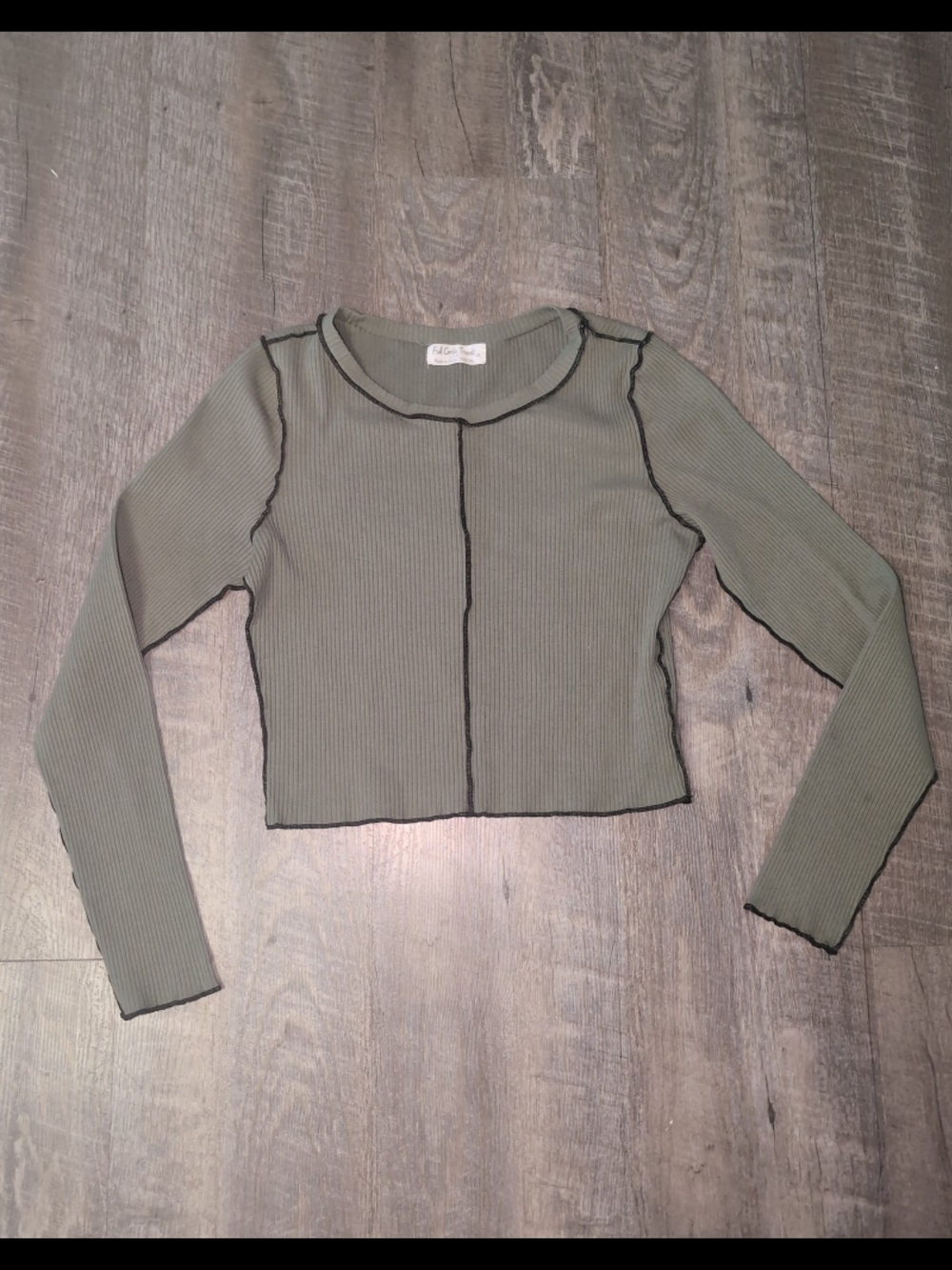 Worn Once! Olive green with black slightly cropped long sleeve